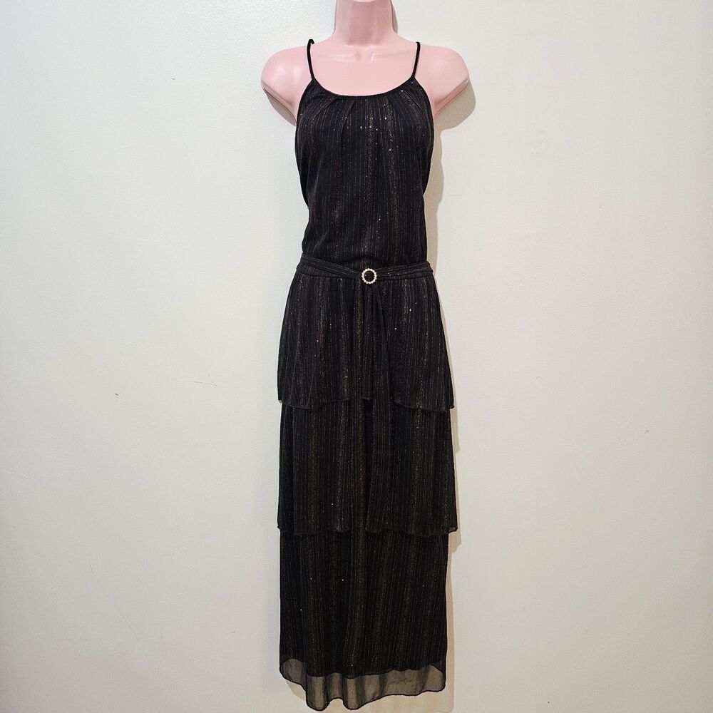 Alexa B Nites - Dress Halter Ruffle Maxi Shimmer - Plus Size 20W - Black Red